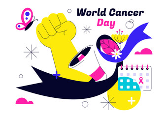 World Cancer Day Vector Illustration on February 4 Featuring a Ribbon to Raise Cancer Awareness and Support Women's Healthcare in a Flat Background