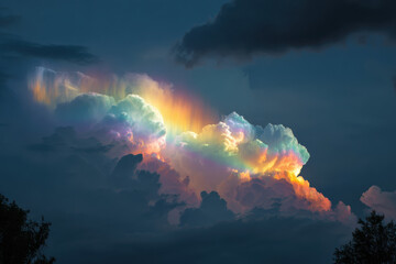 Vibrant rainbow iridescence on cloud