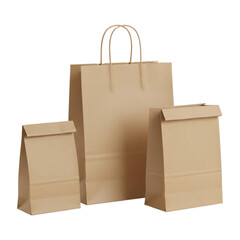 paper shopping and lunch bags on Isolated transparent background png. generated with AI