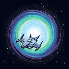 Futuristic Gray Science Fiction Spaceship in Flight.