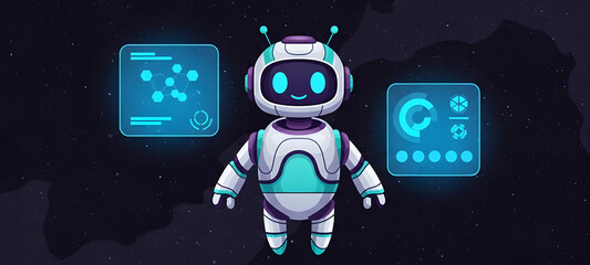 Futuristic Robot with Glowing Screens and Advanced Technology.