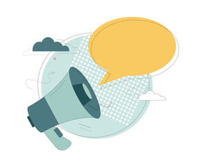 Megaphone and bubblespitch announcement. Big statement. Event announcement. Call to action. Flat vector illustration