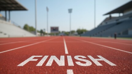 close up of finish line on the red track of modern stadium 
