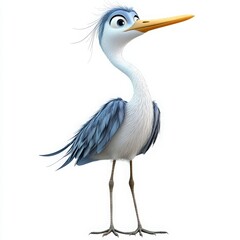 Fototapeta premium Whimsical cartoon heron standing tall with curiosity in its eyes, perfect for adding a touch of playful charm to children's designs and educational content