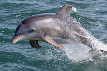 Playful dolphin leaps joyfully from ocean waves