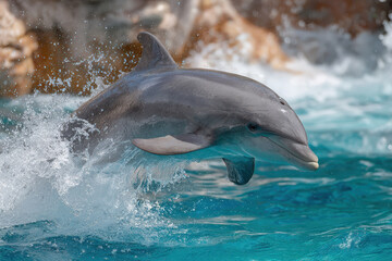 Playful dolphin leaping from water with joyful energy