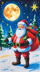 Santa claus christmas moon stars winter holiday gifts presents tree snow festive season celebration joy