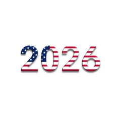 3D Style 2026 Text with American Flag Texture and Drop Shadow