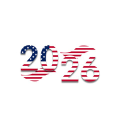 Wavy American Flag Patterned 2026 Year Text with Modern Shadow Effect