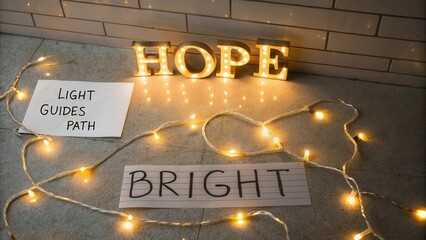Illuminated Inspirational Message Display with Lights Creating a Warm Atmosphere of Hope and Brightness in Modern Decor