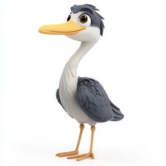 Obraz premium Cute cartoon heron standing tall, perfect for children's books, educational materials, and fun animal-themed projects with a touch of whimsy and charm