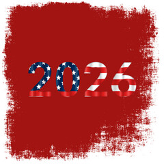 3D Wavy 2026 Text with American Flag on Bold Red Grunge Background