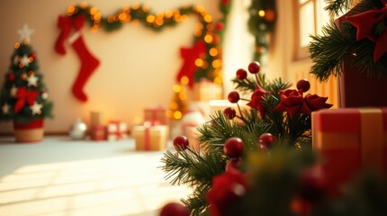 Christmas tree gifts holiday decoration festive season winter celebration present ornament merry decor