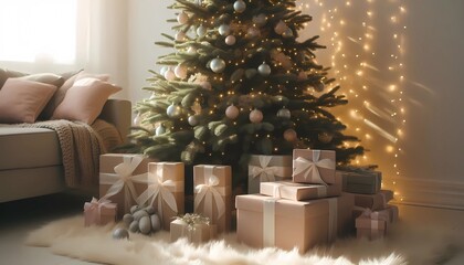 Christmas tree gifts presents holiday season celebration festive new year winter decor home cozy lights