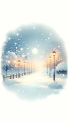 Winter snow scene snowy landscape winter wonderland snowfall street lights christmas holiday season art