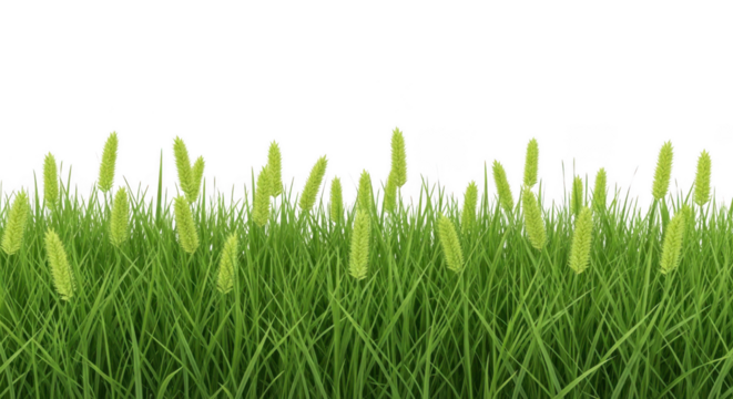 Green grass stalks with seed heads isolated on transparent background
