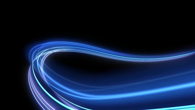 Blue glowing particles flip the light, high-tech data transmission, particle stripes flow. Glowing lines, background, streamlined rays