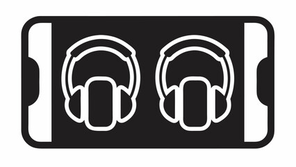 Listen together concept, two headsets on phone screen for music sharing or podcast listening, modern monochrome design, audio experiences, seamless connectivity