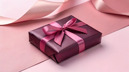 Dark pink gift box on pink background.