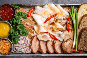 Traditional assorted meat platter with spices