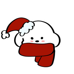 Cute Cartoon Character with Santa Hat and Red Scarf
