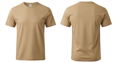 Khaki t shirt front and back view for mockup on black