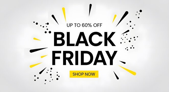 Black Friday sale banner with up to 60 percent off promotion for online shopping