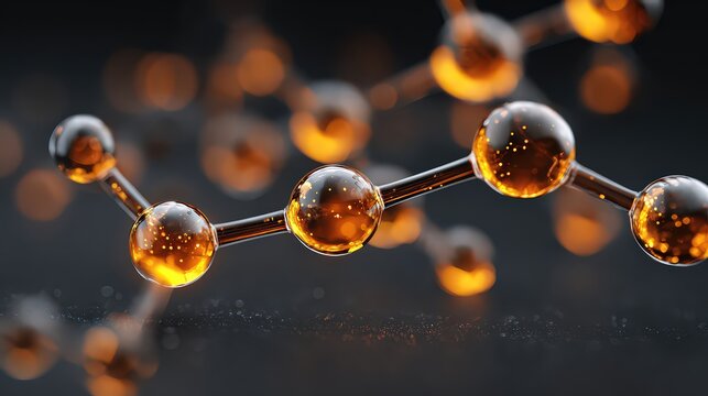 Abstract Molecular Structure with Glowing Spheres against Dark Backdrop