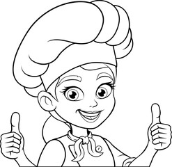Smiling Cartoon Chef Woman with Double Thumbs Up