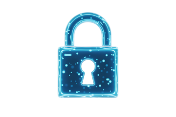 Digital padlock icon showing cyber security, data protection, and network privacy on transparent background 
