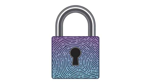 Secure your data with this fingerprint padlock, a modern approach to cybersecurity and biometric access, safe technology and identity protection 
