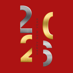 Metallic numbers 2025 on red background
