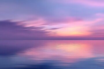 Fototapeta premium Serene Waterscape Sunset Featuring Pink And Purple Hues Reflecting In Still Waters