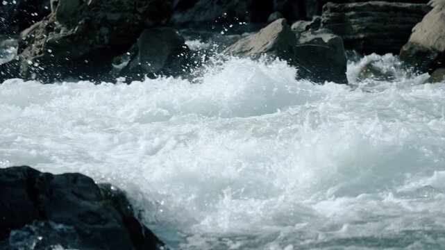 The turbulent waves are breathtaking, characterized by dynamic patterns and foam bubbles in rivers or oceans that truly showcase incredible energy and unparalleled beauty
