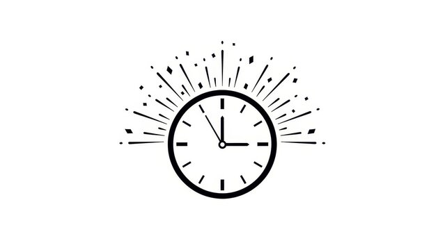 Minimalist Clock Face with Bursting Rays Symbolizing Time and Urgency.