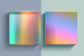 Two Frosted Glass Squares with Iridescent Gradient on a Split Pale Gray Background