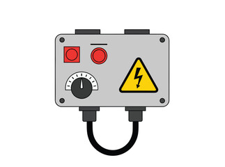 Electrical control panel with power button, warning sign, and dial