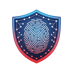 3D Cybersecurity shield with fingerprint pattern integrated digital cyber protection on white or transparent background 
