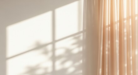 Sunlight drapes window soft light creates cozy ambiance indoors