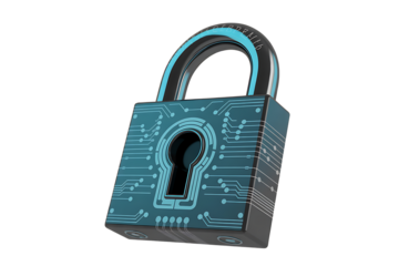Cybersecurity padlock isolated on transparent background 
