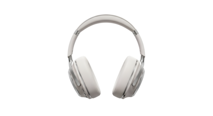 White wireless headphones isolated on black background for music listening