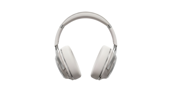 White wireless headphones isolated on black background for music listening