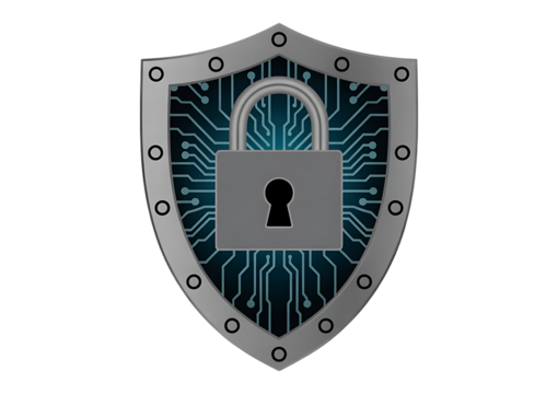Isolated Shield with Padlock Symbolizing Cybersecurity 

