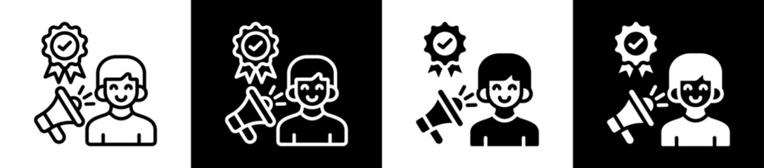 Brand Awareness Icon Set In Black And White Filled Style Collection