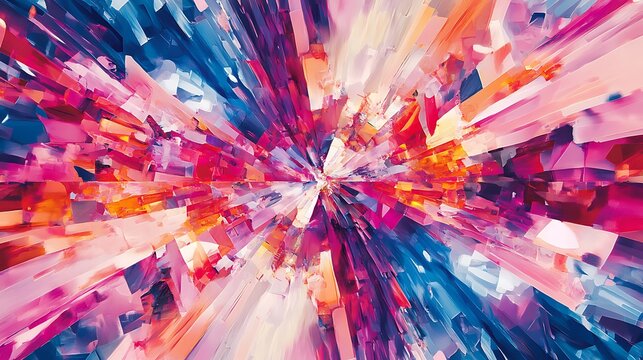 Colorful exploding geometric abstract with vibrant crystal shapes
