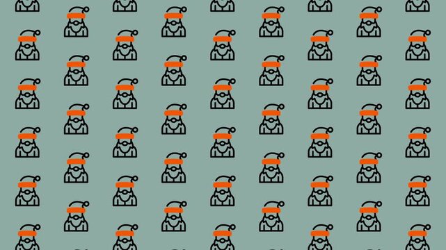Pattern of Cartoon Viking Faces on a Green Background.