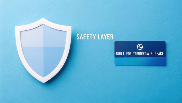 Modern sleek shield symbol representing safety assurance with card emphasizing security for a peaceful future