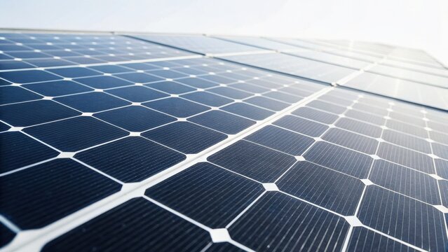 Solar panels reflect sunlight in a modern energy solution, emphasizing renewable technology and sustainability.
