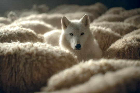 A wolf in sheep group reflects human psychology about identity society influence and hidden personality.
