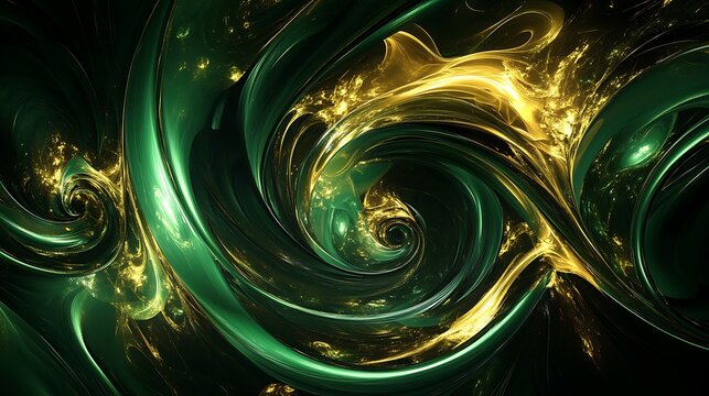 Golden and green swirling fractal abstract energy pattern
